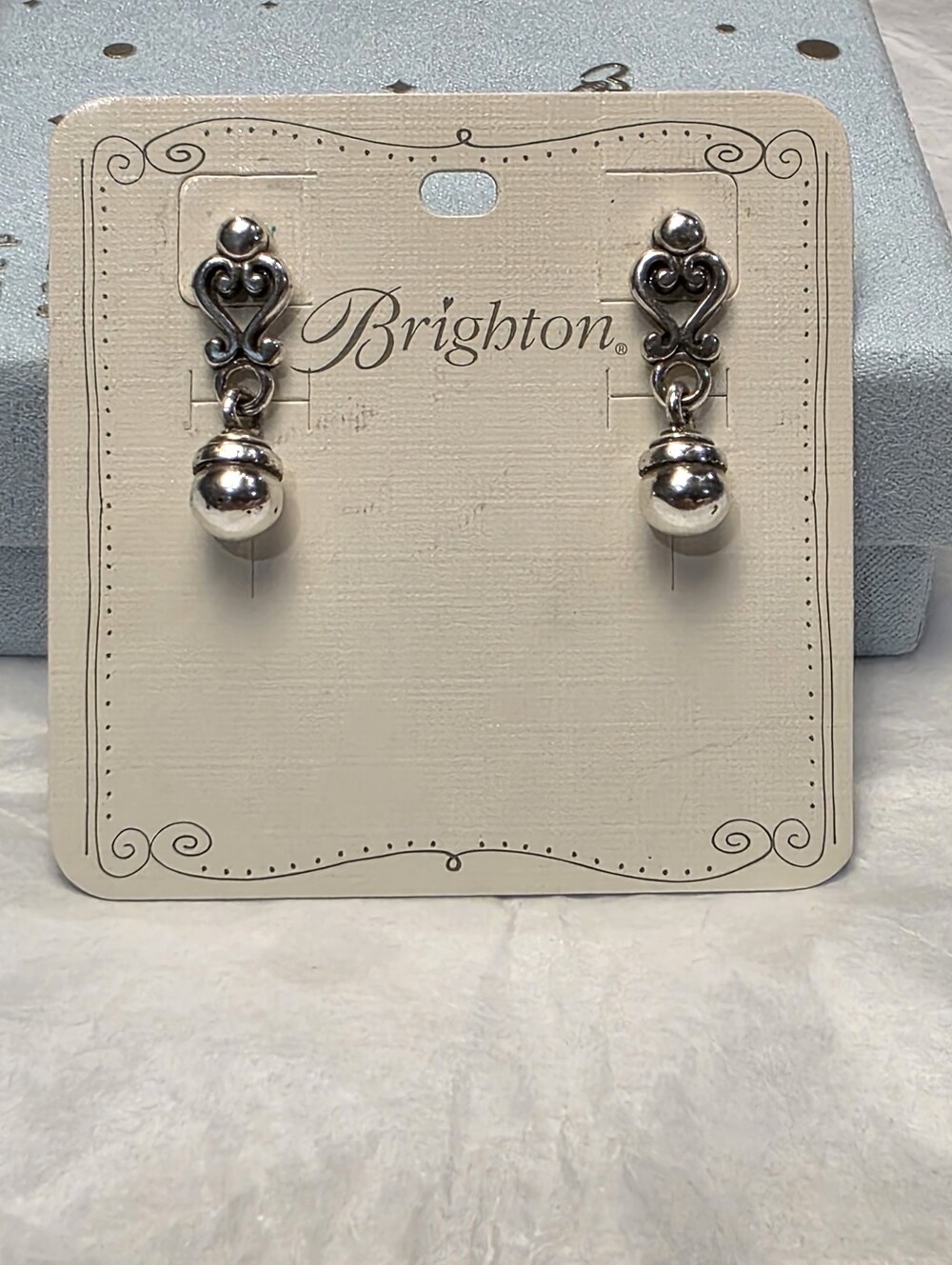 Brighton Silver Heart‎ Drop Earrings Polished Bead Dangle Post Back